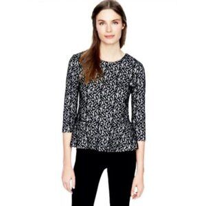 J Crew Lace Overlay Peplum Top Womens XS Black 3/4 Sleeve Dressy Formal Corpcore